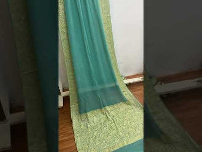 Sea Green Pure Banarasi Khaddi Chiffon Georgette Handloom  Saree