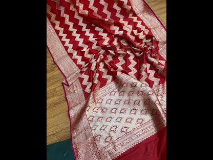 Hot RedPure Banarasi Katan Silk Handloom Saree