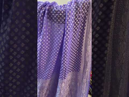 Light Purple  Pure Banarasi Khaddi Georgette Handloom Saree