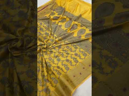 Handwoven Yellow Banarasi Silk Sari