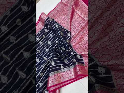 Navy Blue Handloom Katan Soft Silk Banarasi Saree