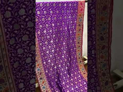 Purple Pure Banarasi Katan Silk Handloom Kadhwa Paithani Saree