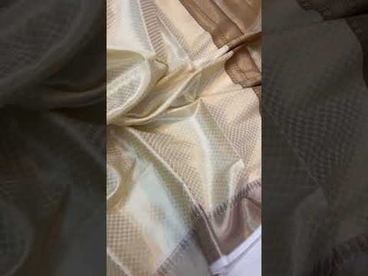 Creme Handloom Katan Soft Silk Banarasi Saree