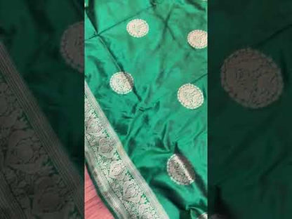 Green Pure Banarasi Katan Silk Handloom Saree- Kadhwa Figures