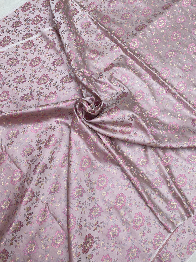 Lavender Handloom Pure Katan Silk Brocade Banarasi Fabric - Shades Of Benares