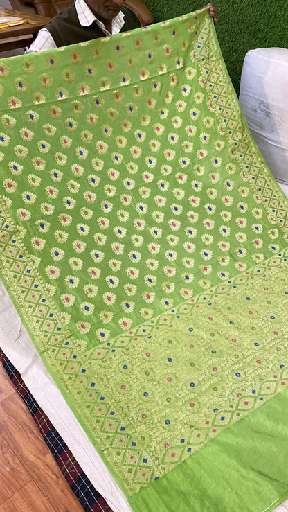 Leaf Green Banarasi Katan Soft Silk Handloom Saree by Shades Of Benares - banarasi - banarasi saree shop