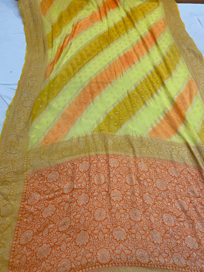 Lemon Pure Banarasi Khaddi Georgette Handloom Saree - Rangkaat by Shades Of Benares - banarasi - banarasi saree shop