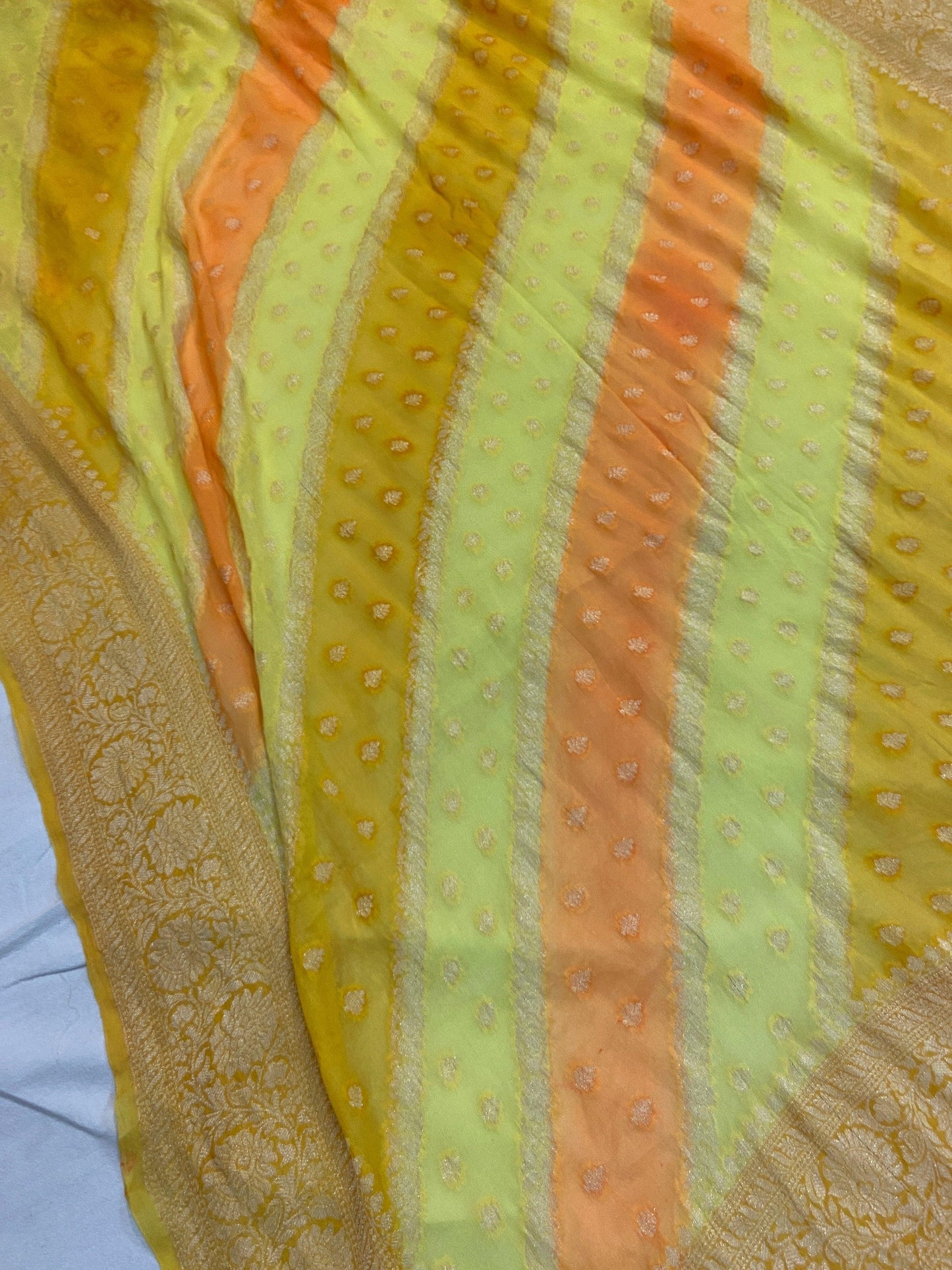 Lemon Pure Banarasi Khaddi Georgette Handloom Saree - Rangkaat by Shades Of Benares - banarasi - banarasi saree shop