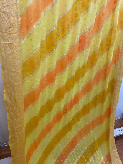 Lemon Pure Banarasi Khaddi Georgette Handloom Saree - Rangkaat by Shades Of Benares - banarasi - banarasi saree shop