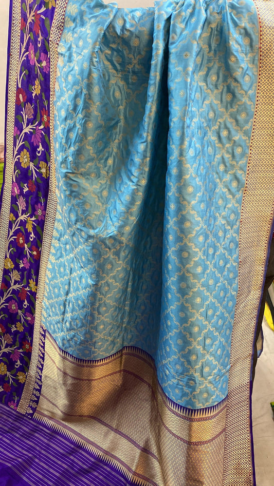 Light Blue Pure Banarasi Katan Silk Handloom Saree by Shades Of Benares - banarasi - banarasi saree shop