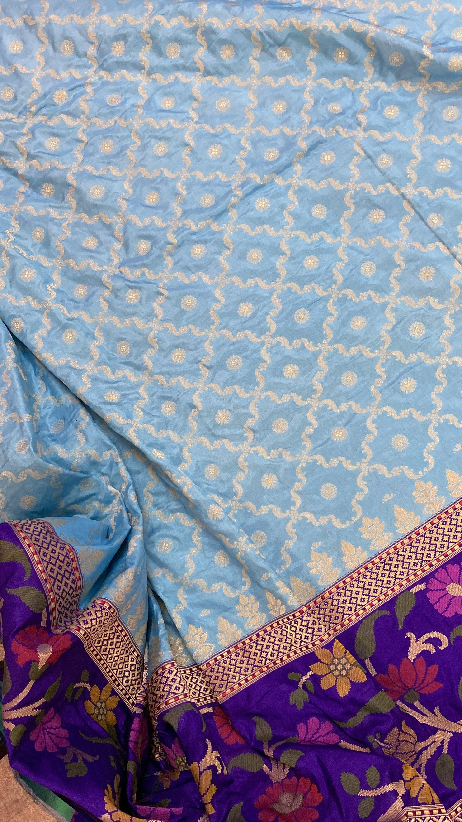 Light Blue Pure Banarasi Katan Silk Handloom Saree by Shades Of Benares - banarasi - banarasi saree shop