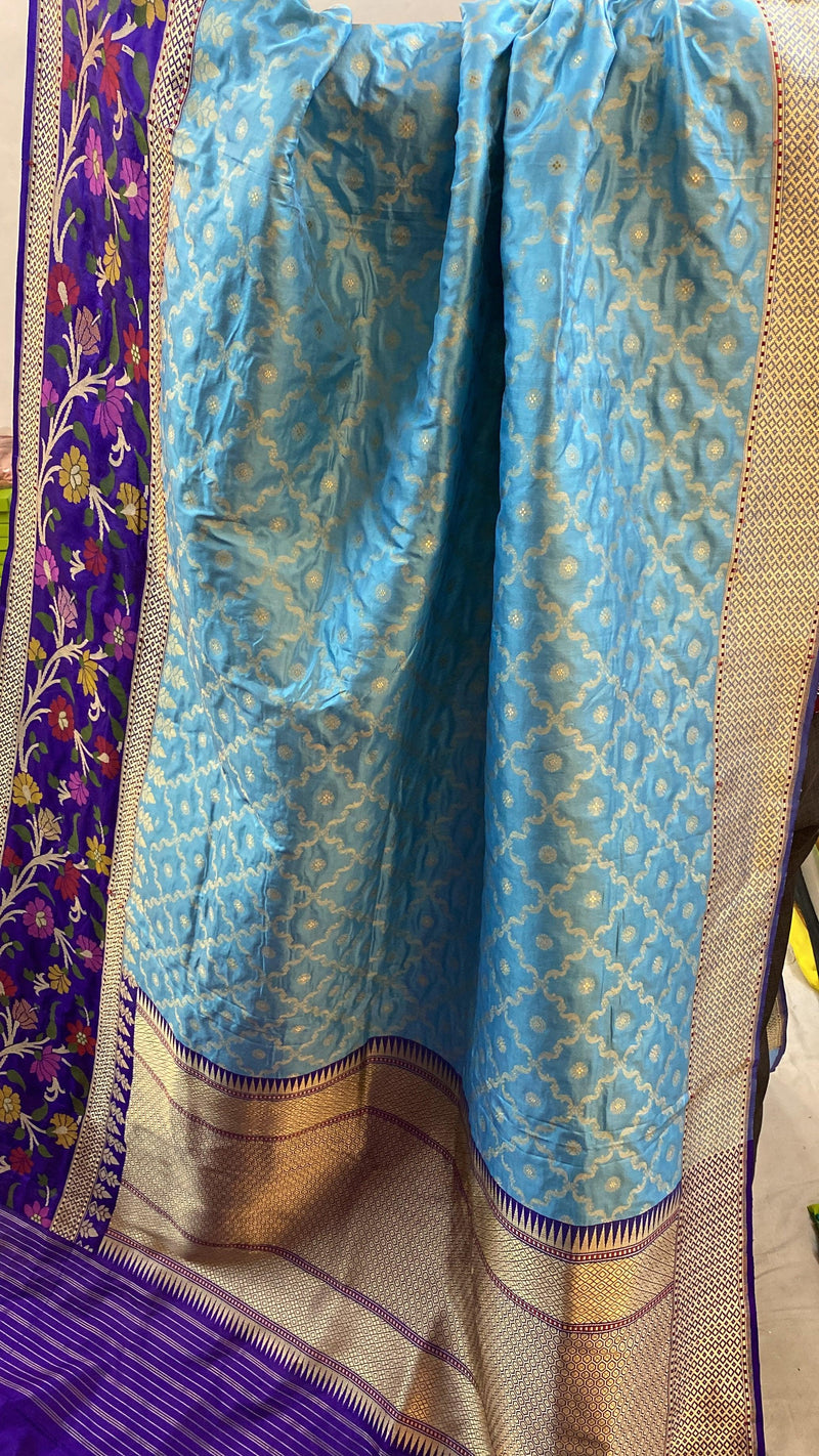 Light Blue Pure Banarasi Katan Silk Handloom Saree - Shades Of Benares