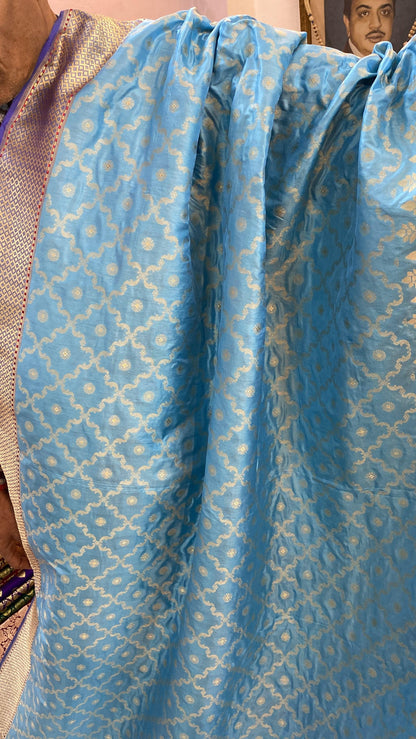 Light Blue Pure Banarasi Katan Silk Handloom Saree by Shades Of Benares - banarasi - banarasi saree shop