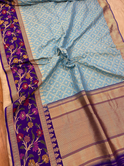 Light Blue Pure Banarasi Katan Silk Handloom Saree by Shades Of Benares - banarasi - banarasi saree shop