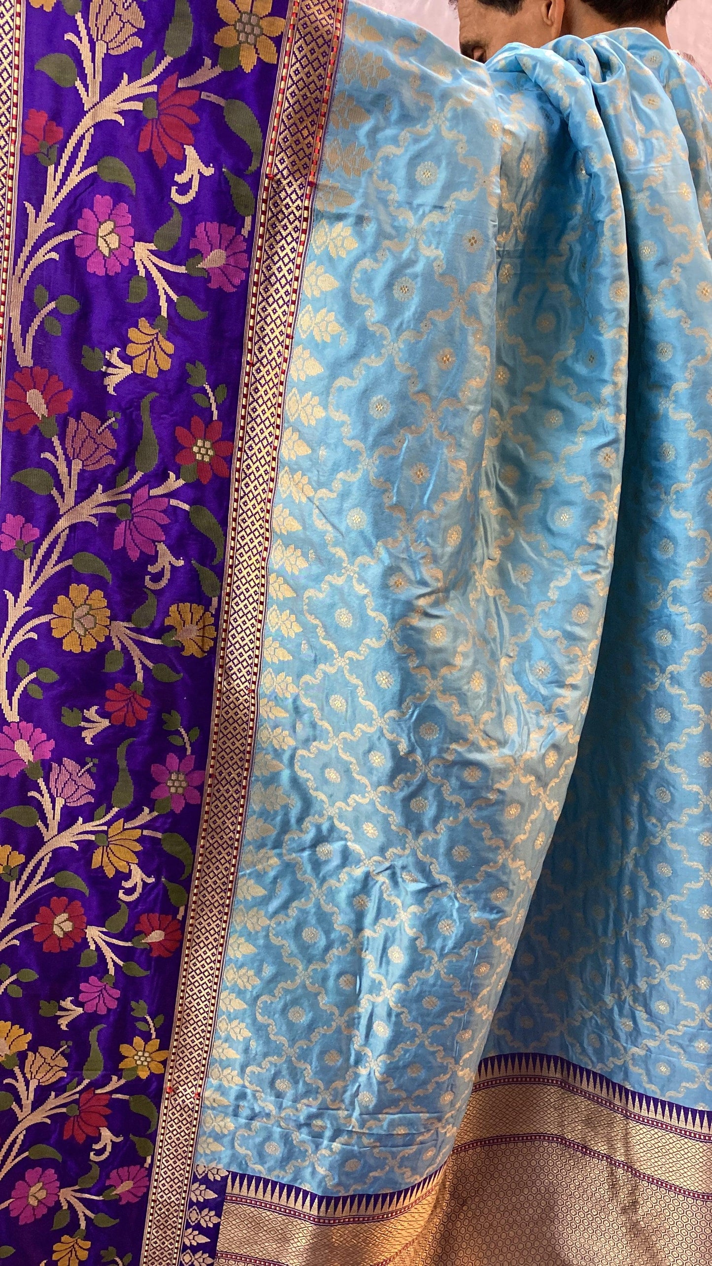 Light Blue Pure Banarasi Katan Silk Handloom Saree by Shades Of Benares - banarasi - banarasi saree shop