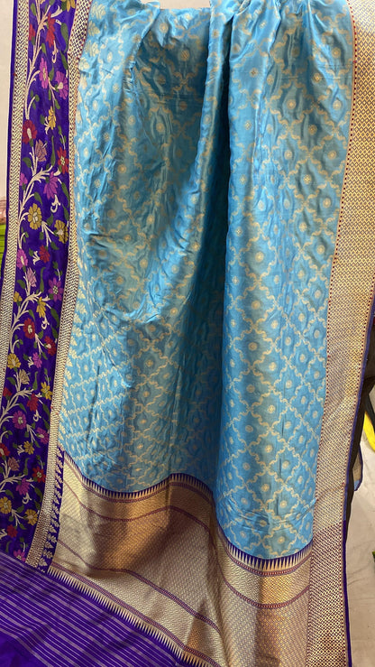 Light Blue Pure Banarasi Katan Silk Handloom Saree by Shades Of Benares - banarasi - banarasi saree shop