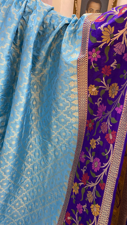 Light Blue Pure Banarasi Katan Silk Handloom Saree by Shades Of Benares - banarasi - banarasi saree shop