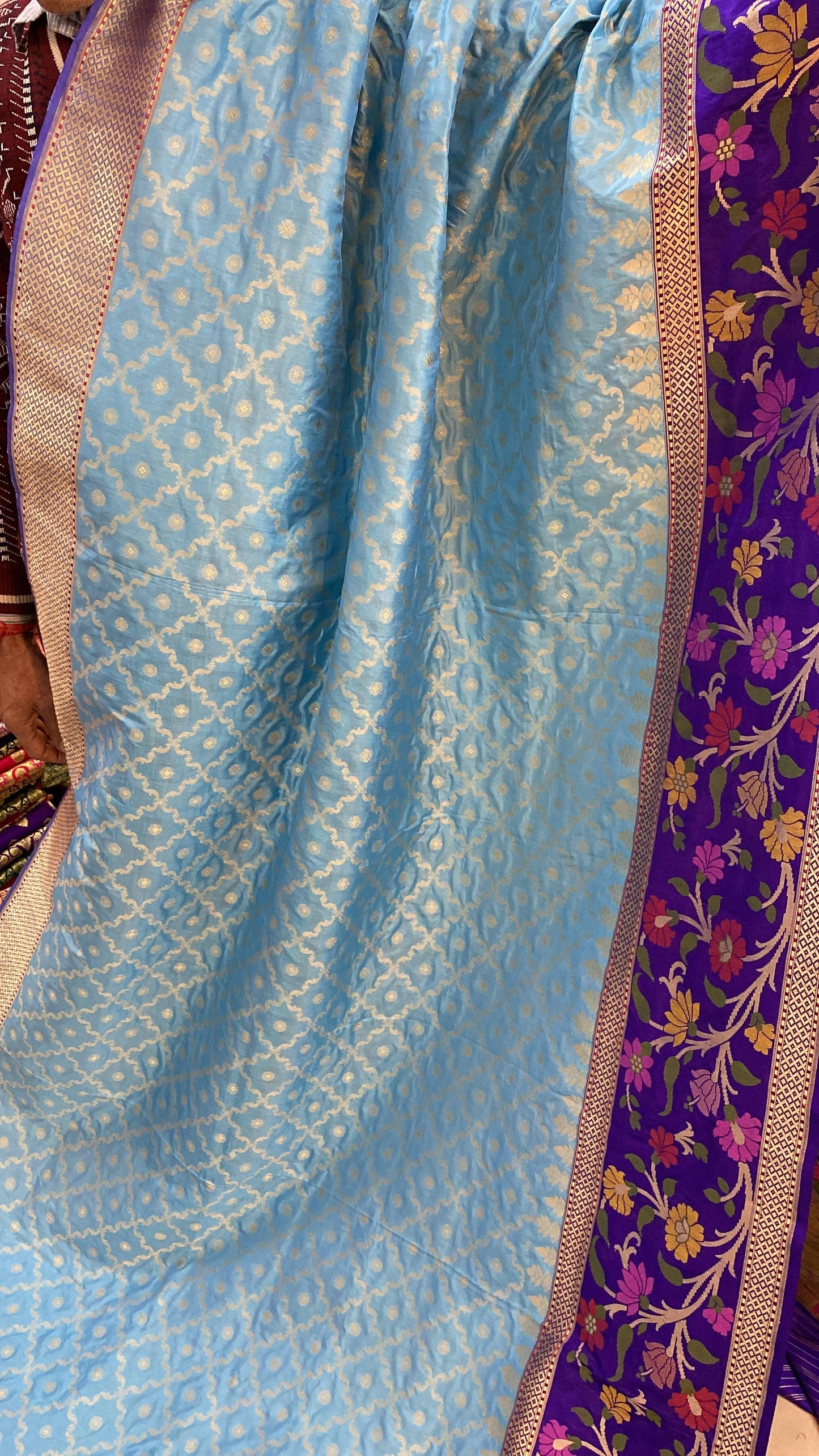 Light Blue Pure Banarasi Katan Silk Handloom Saree by Shades Of Benares - banarasi - banarasi saree shop