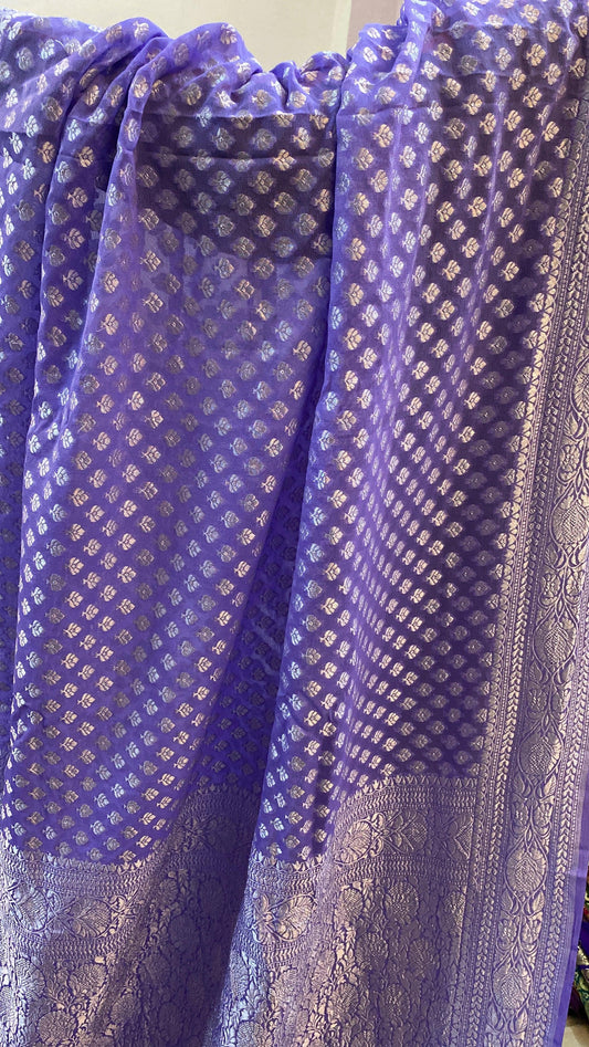 Light Purple Pure Banarasi Khaddi Georgette Handloom Saree by Shades Of Benares - banarasi - banarasi saree shop