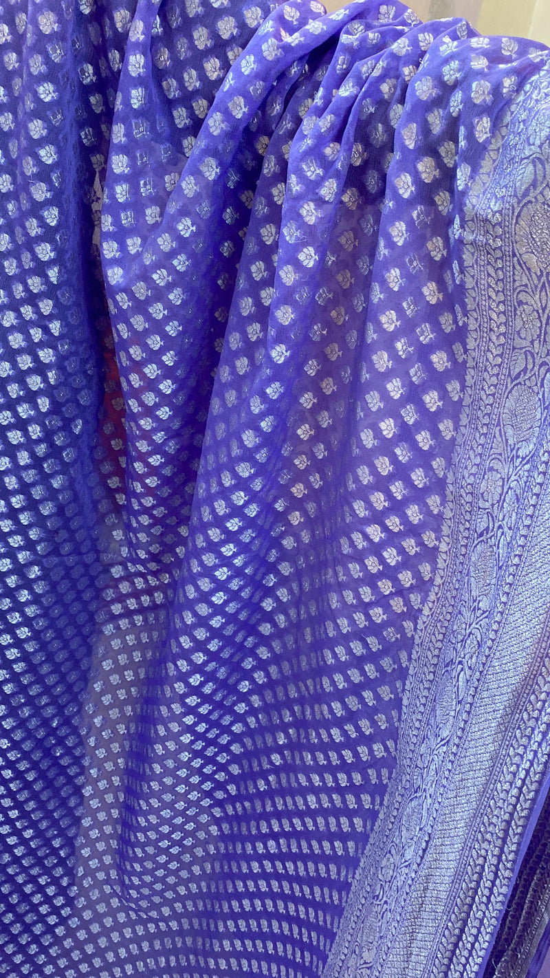 Light Purple Pure Banarasi Khaddi Georgette Handloom Saree by Shades Of Benares - banarasi - banarasi saree shop