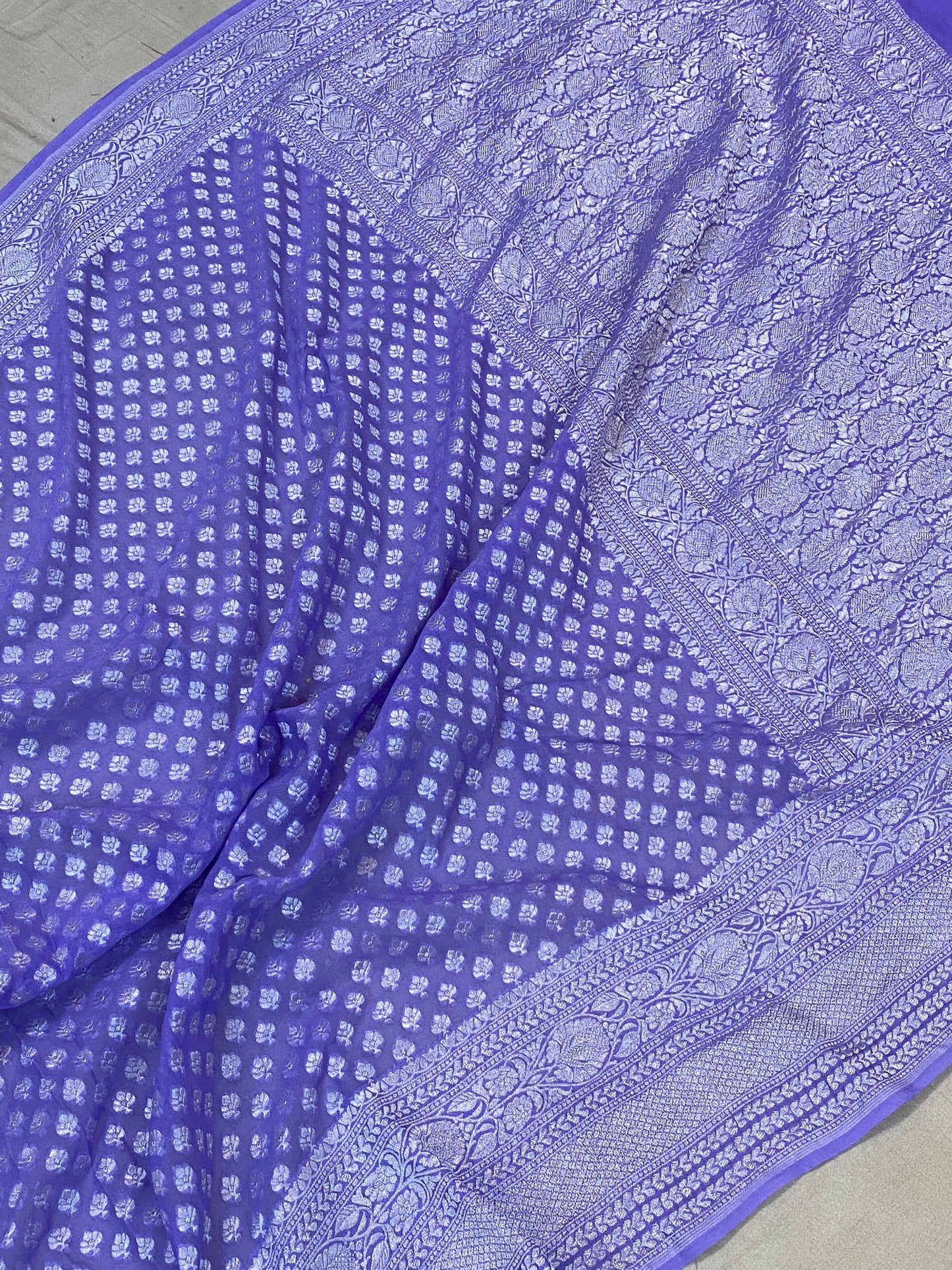 Light Purple Pure Banarasi Khaddi Georgette Handloom Saree by Shades Of Benares - banarasi - banarasi saree shop