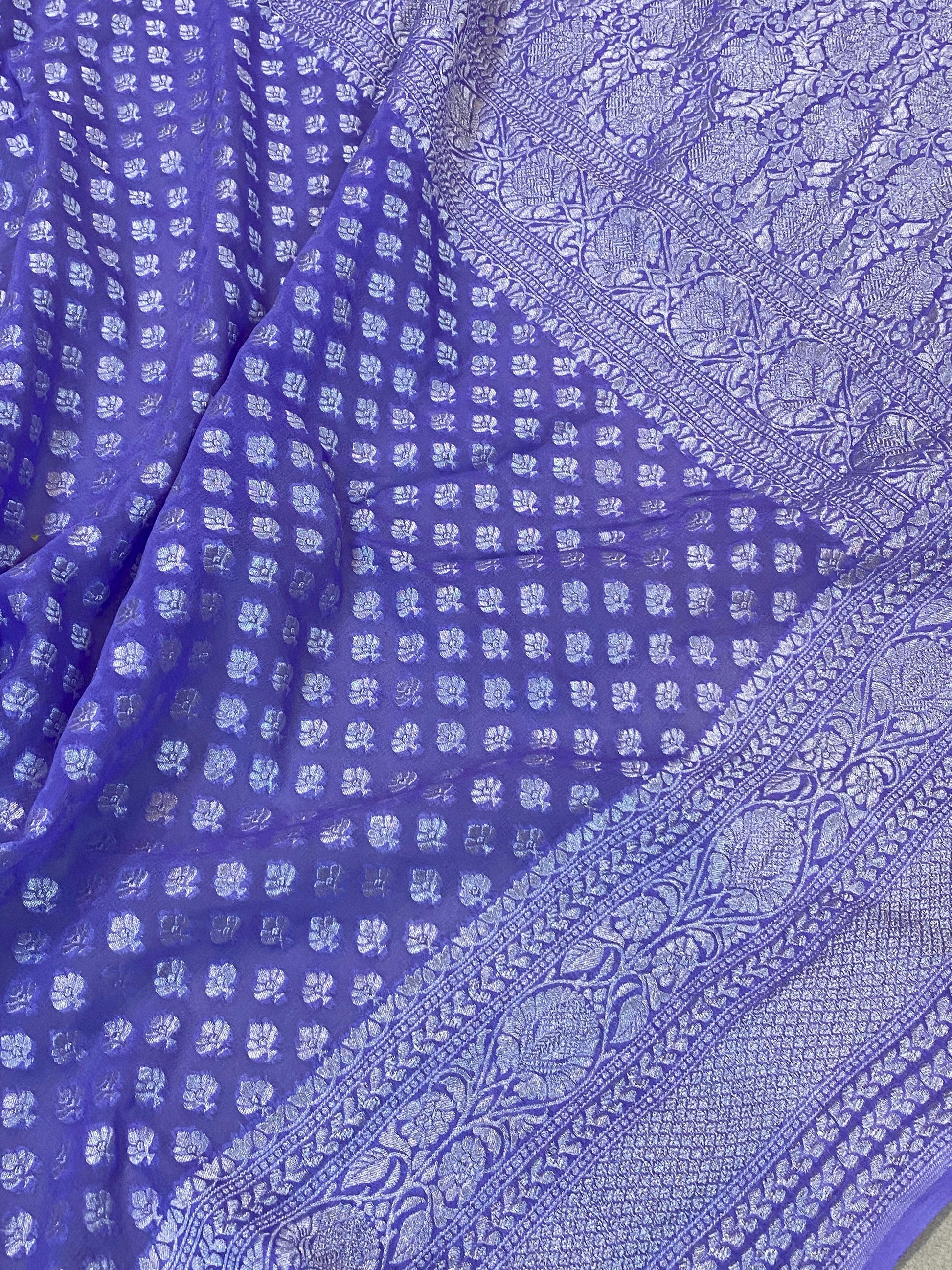 Light Purple Pure Banarasi Khaddi Georgette Handloom Saree by Shades Of Benares - banarasi - banarasi saree shop