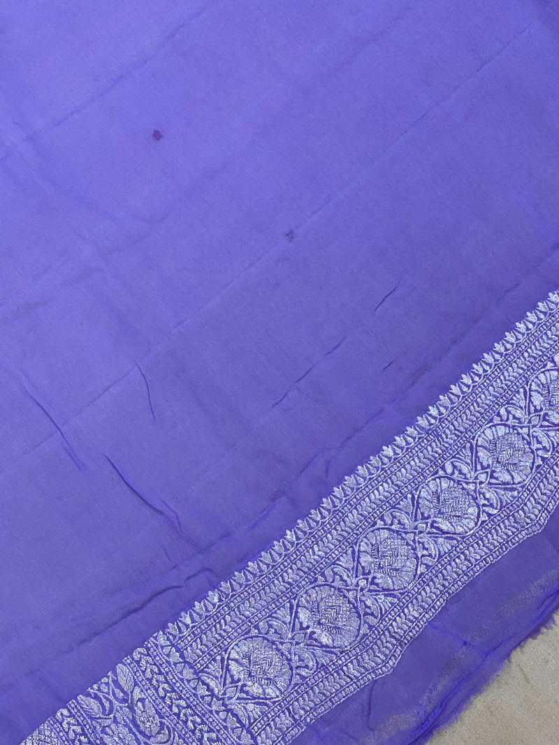 Light Purple Pure Banarasi Khaddi Georgette Handloom Saree by Shades Of Benares - banarasi - banarasi saree shop