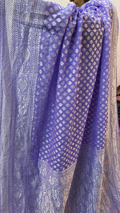 Light Purple Pure Banarasi Khaddi Georgette Handloom Saree by Shades Of Benares - banarasi - banarasi saree shop