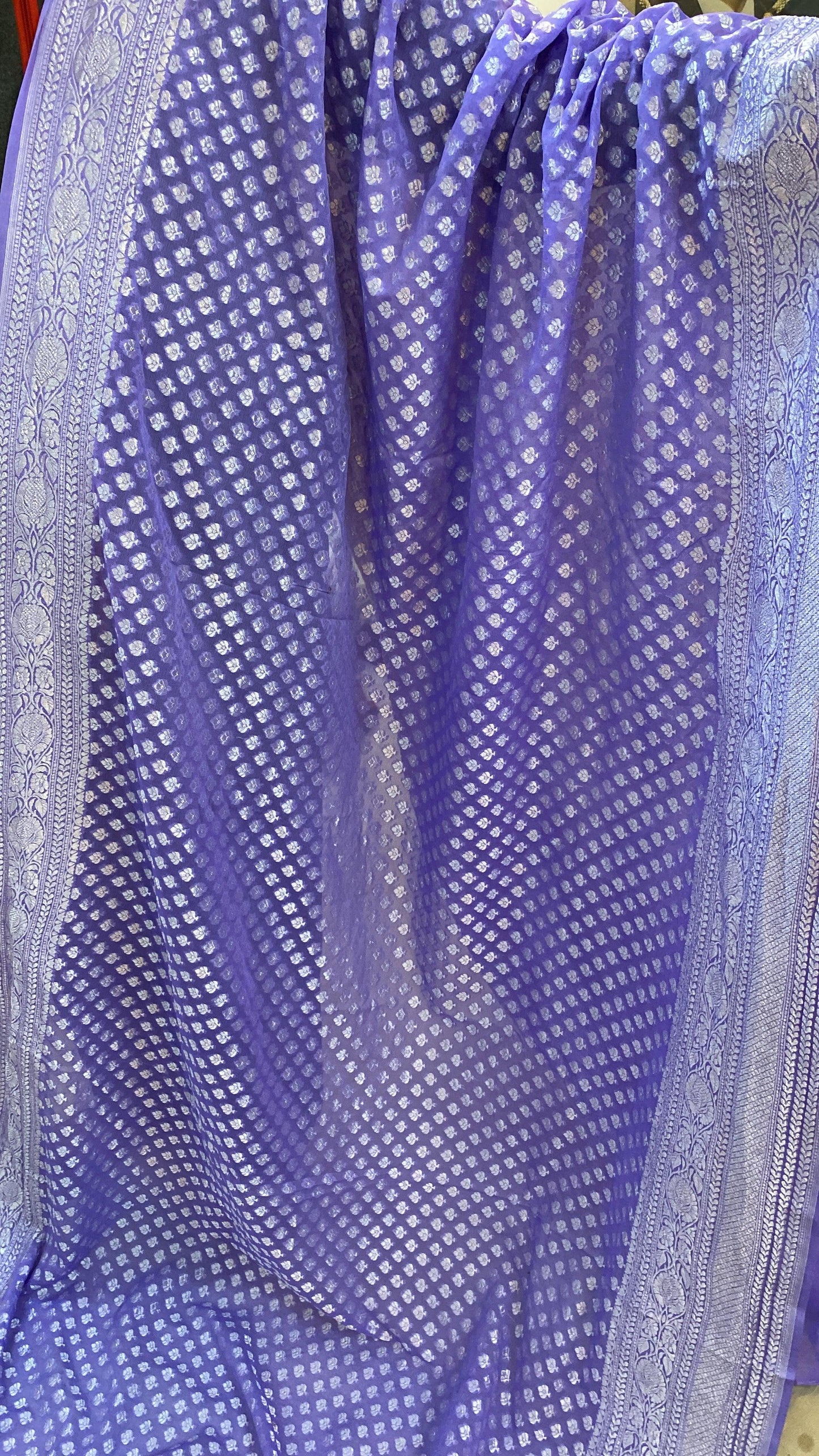 Light Purple Pure Banarasi Khaddi Georgette Handloom Saree by Shades Of Benares - banarasi - banarasi saree shop