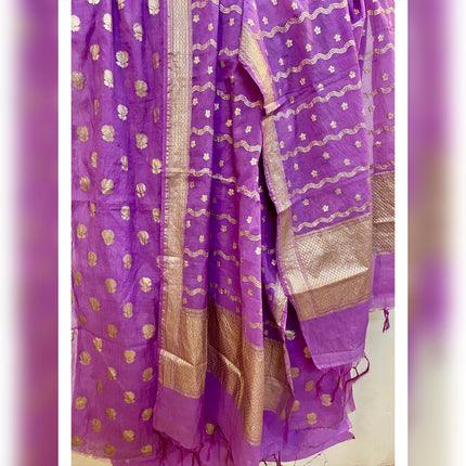 Luxurious Banarasi Cotton Silk Suit Set - Shades Of Benares