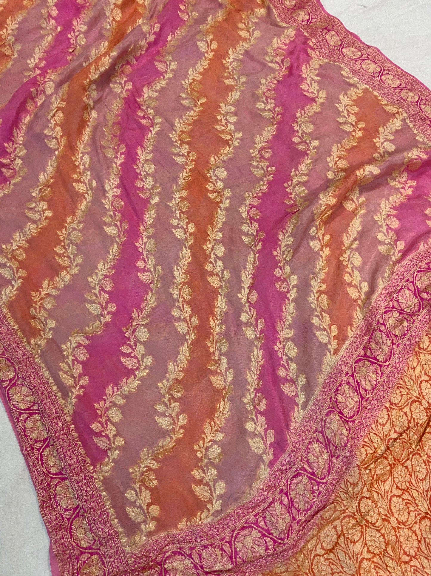 Luxurious Handloom Khaddi Georgette Banarasi Sari in Baby Pink by Shades Of Benares - banarasi - banarasi saree shop