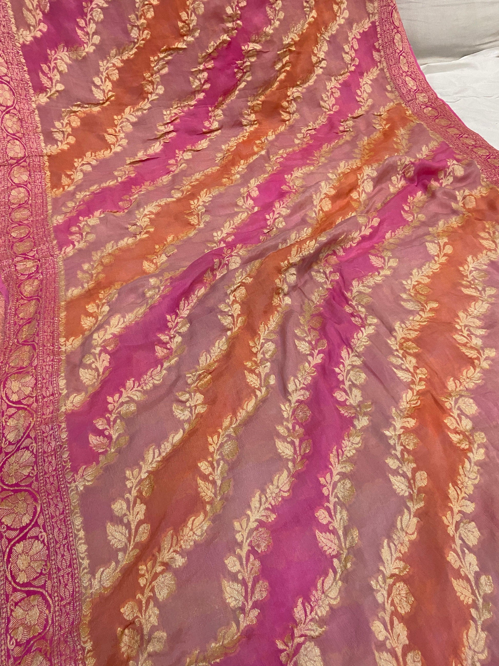 Luxurious Handloom Khaddi Georgette Banarasi Sari in Baby Pink by Shades Of Benares - banarasi - banarasi saree shop