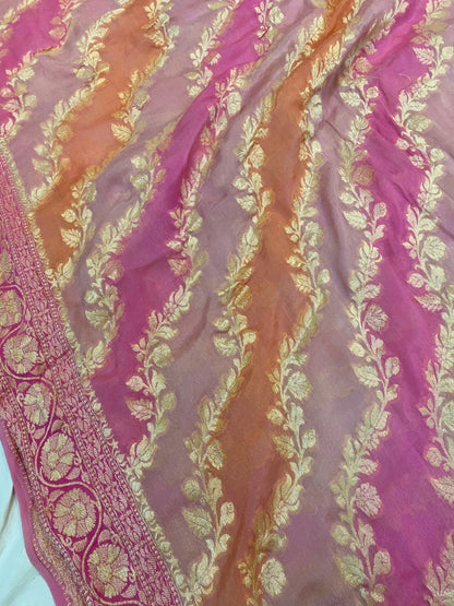 Luxurious Handloom Khaddi Georgette Banarasi Sari in Baby Pink by Shades Of Benares - banarasi - banarasi saree shop