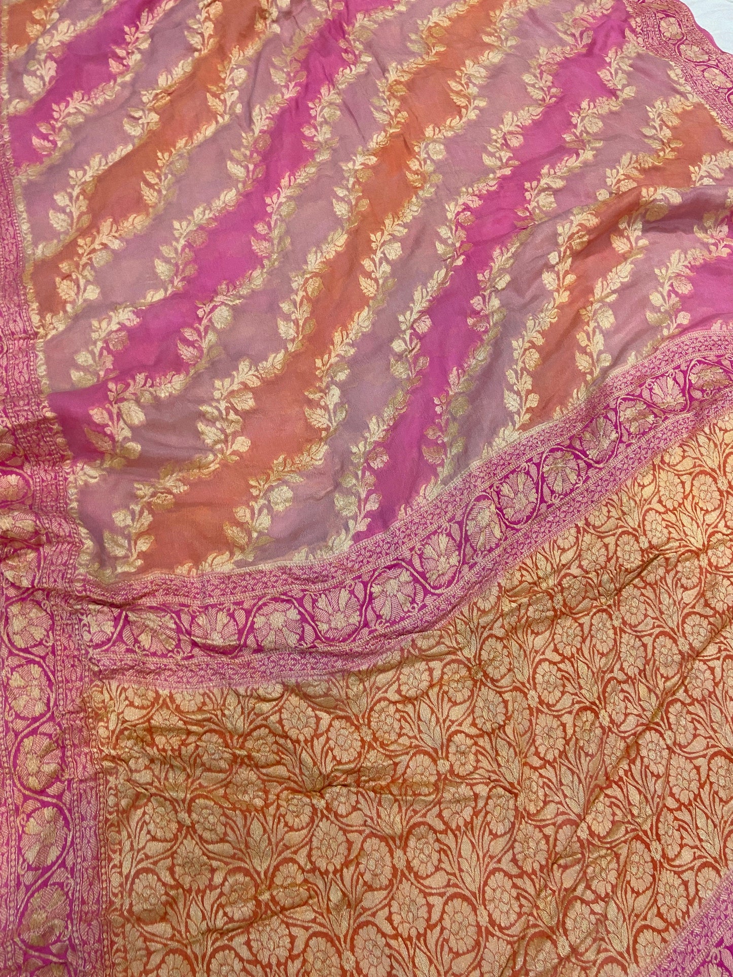 Luxurious Handloom Khaddi Georgette Banarasi Sari in Baby Pink by Shades Of Benares - banarasi - banarasi saree shop