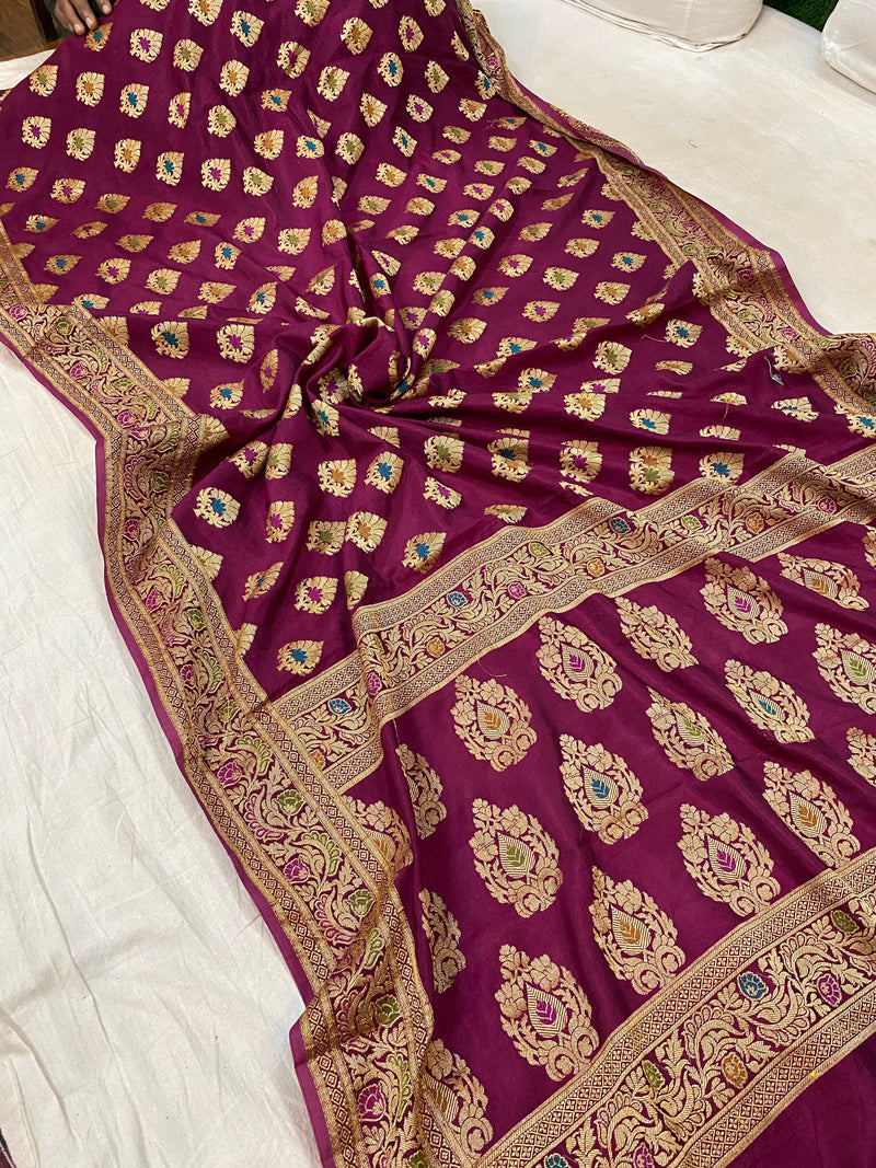 Magenta Banarasi Katan Soft Silk Handloom Saree by Shades Of Benares - banarasi - banarasi saree shop