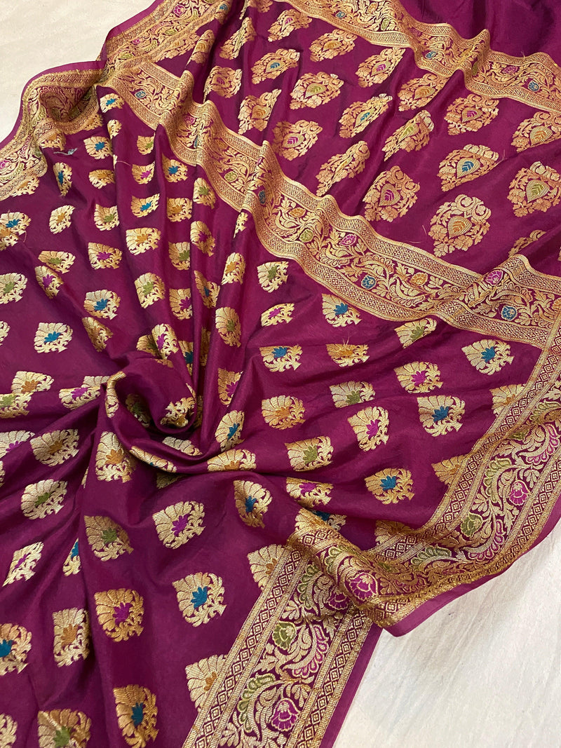 Magenta Banarasi Katan Soft Silk Handloom Saree by Shades Of Benares - banarasi - banarasi saree shop