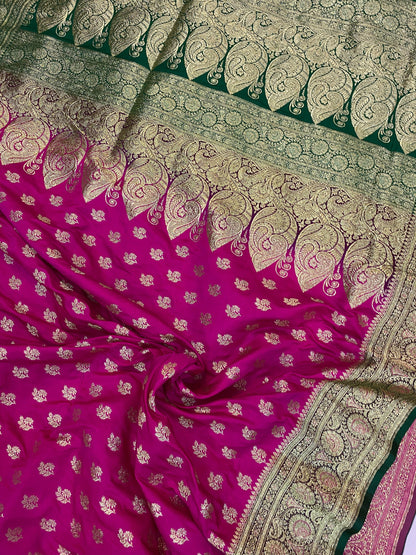 Magenta Handloom Pure Satin Silk Banarasi Saree by Shades Of Benares - banarasi - banarasi saree shop