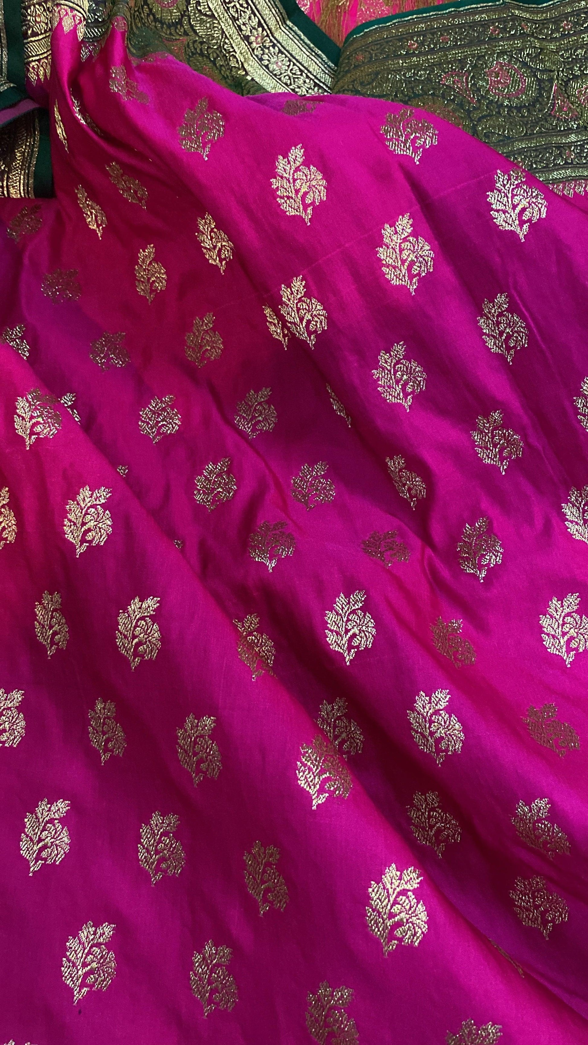 Magenta Handloom Pure Satin Silk Banarasi Saree by Shades Of Benares - banarasi - banarasi saree shop