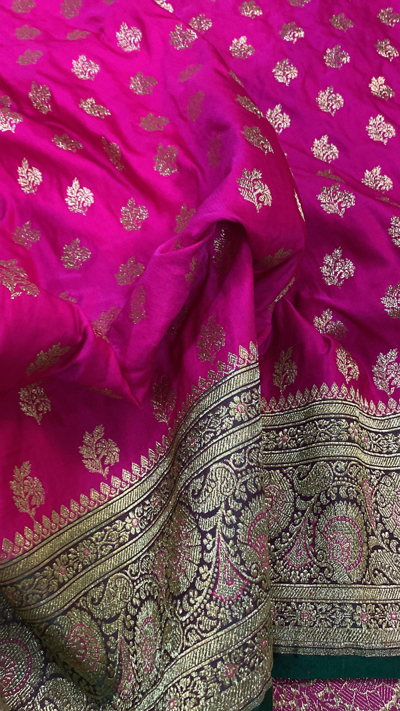 Magenta Handloom Pure Satin Silk Banarasi Saree by Shades Of Benares - banarasi - banarasi saree shop