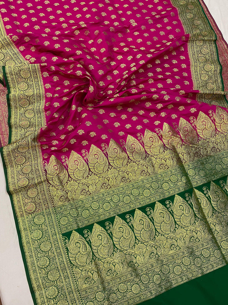 Magenta Handloom Pure Satin Silk Banarasi Saree by Shades Of Benares - banarasi - banarasi saree shop