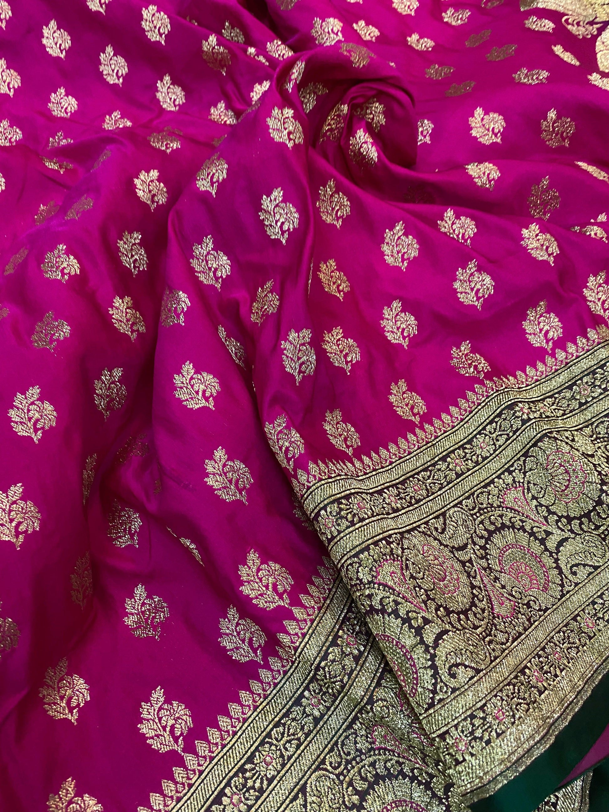 Magenta Handloom Pure Satin Silk Banarasi Saree by Shades Of Benares - banarasi - banarasi saree shop