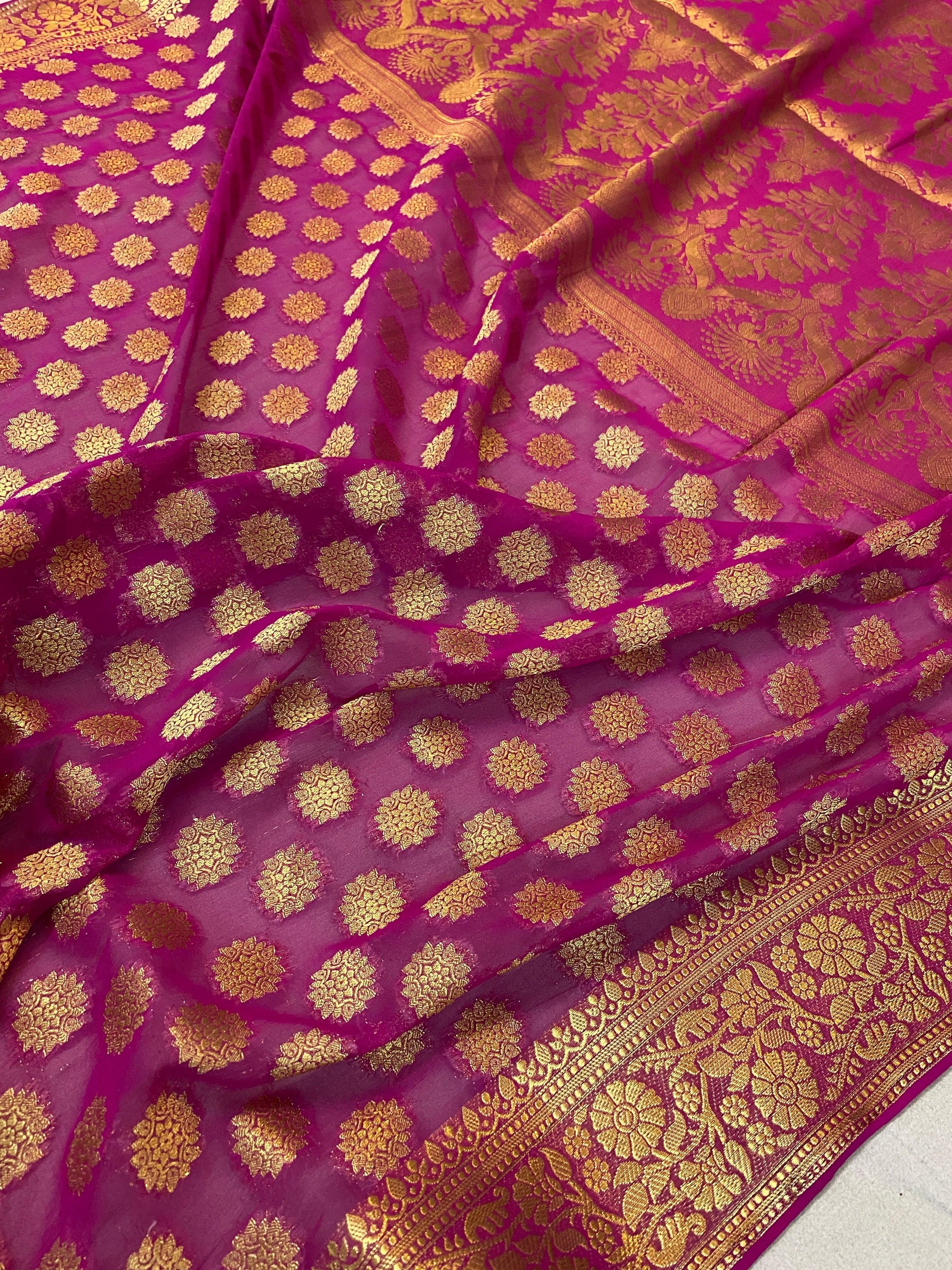 Magenta Pure Banarasi Georgette Handloom SareeRAK02A2 by Shades Of Benares - banarasi - banarasi saree shop