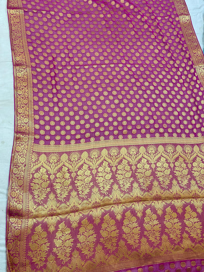 Magenta Pure Banarasi Georgette Handloom SareeRAK02A2 by Shades Of Benares - banarasi - banarasi saree shop