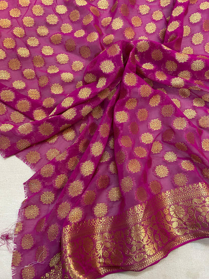 Magenta Pure Banarasi Georgette Handloom SareeRAK02A2 by Shades Of Benares - banarasi - banarasi saree shop