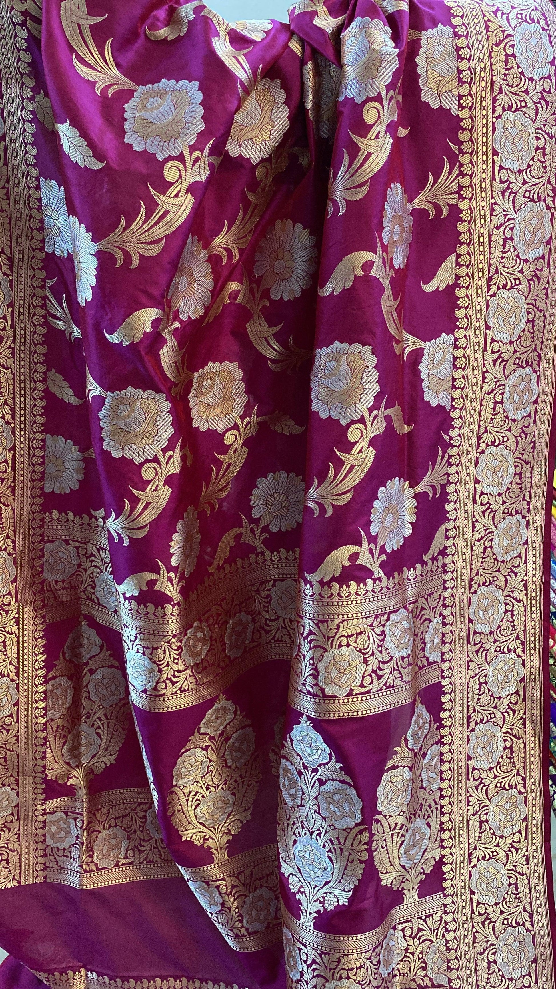 Magenta Pure Banarasi Katan Silk Handloom Saree by Shades Of Benares - banarasi - banarasi saree shop