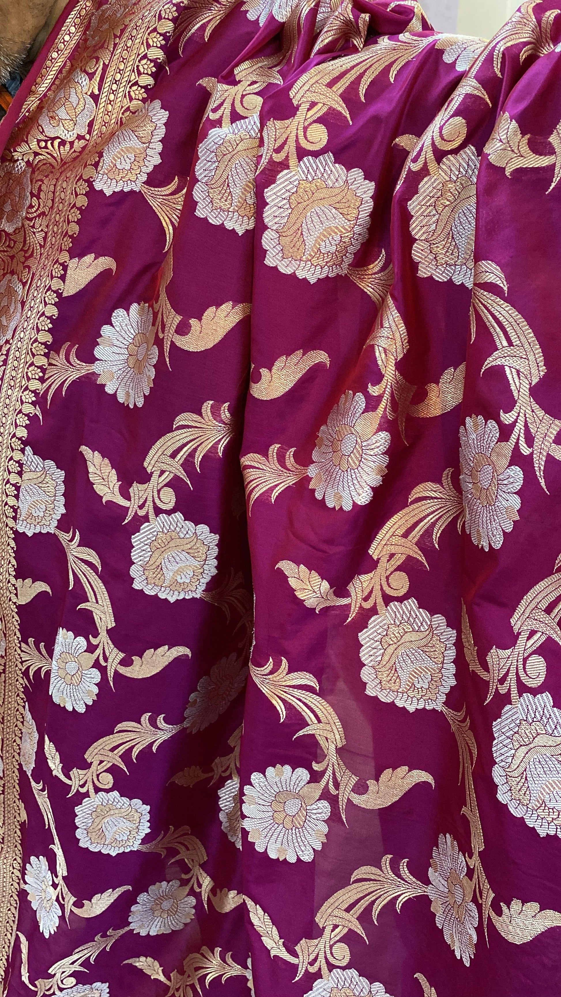 Magenta Pure Banarasi Katan Silk Handloom Saree by Shades Of Benares - banarasi - banarasi saree shop