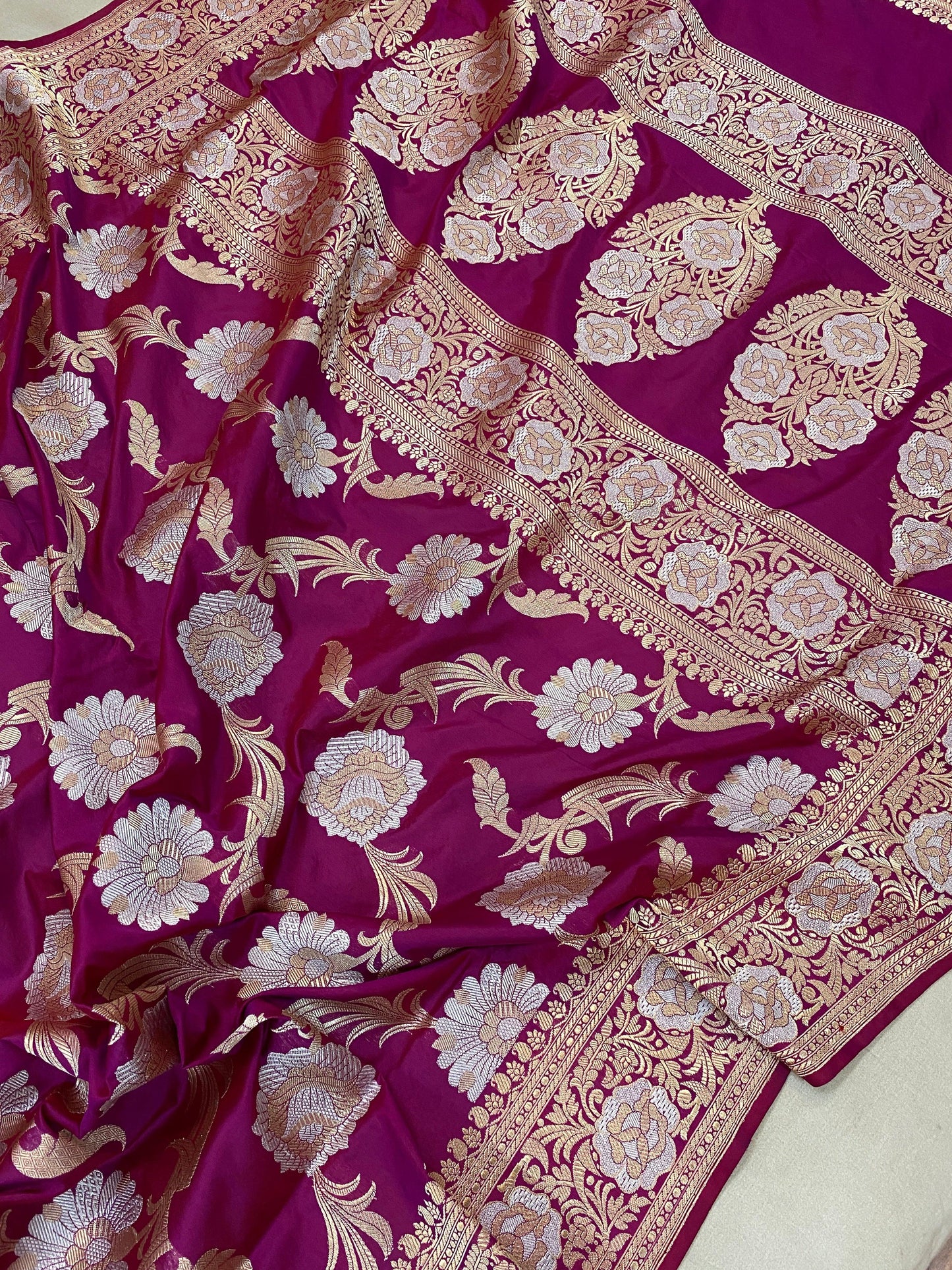 Magenta Pure Banarasi Katan Silk Handloom Saree by Shades Of Benares - banarasi - banarasi saree shop