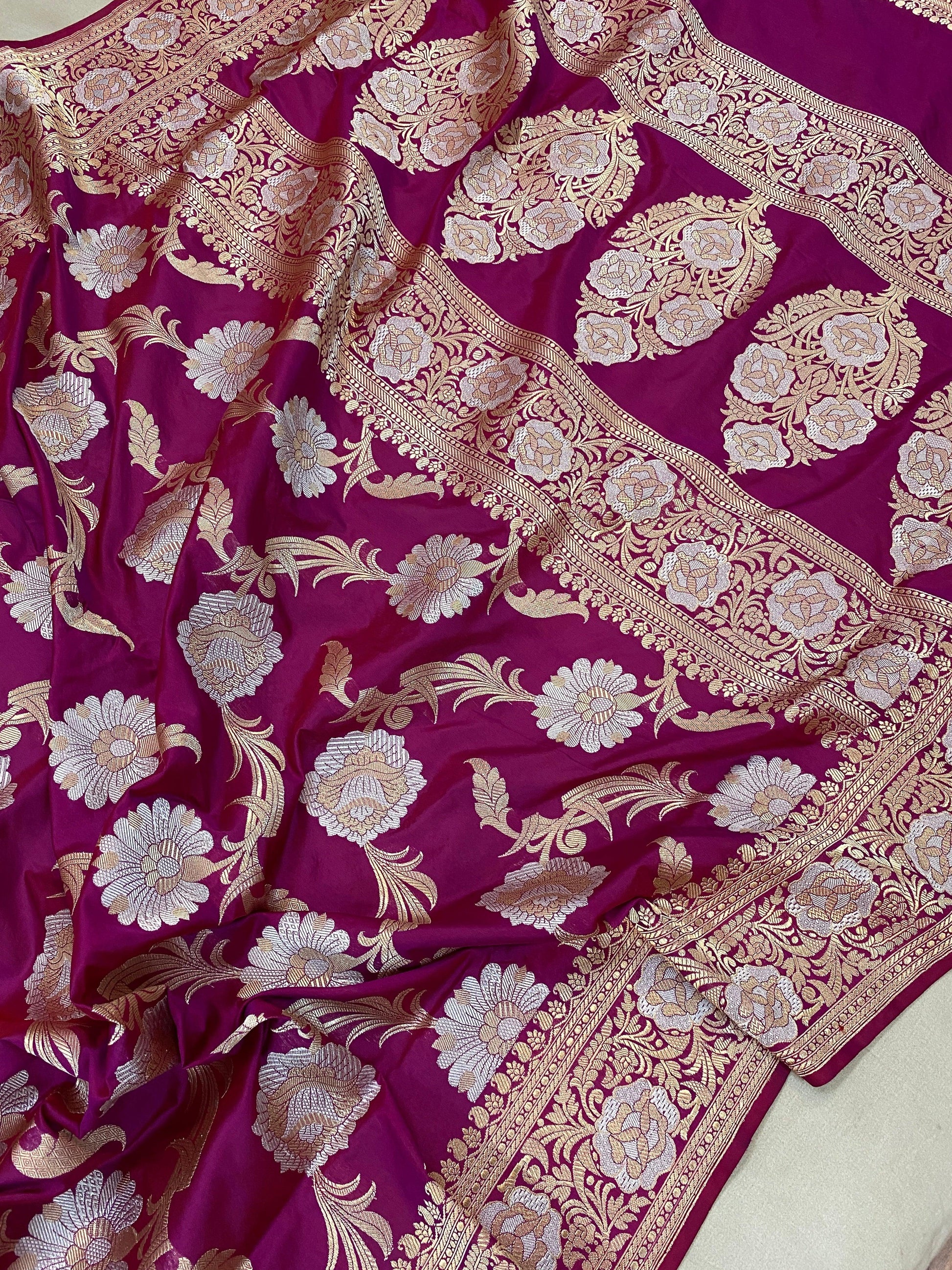 Magenta Pure Banarasi Katan Silk Handloom Saree by Shades Of Benares - banarasi - banarasi saree shop