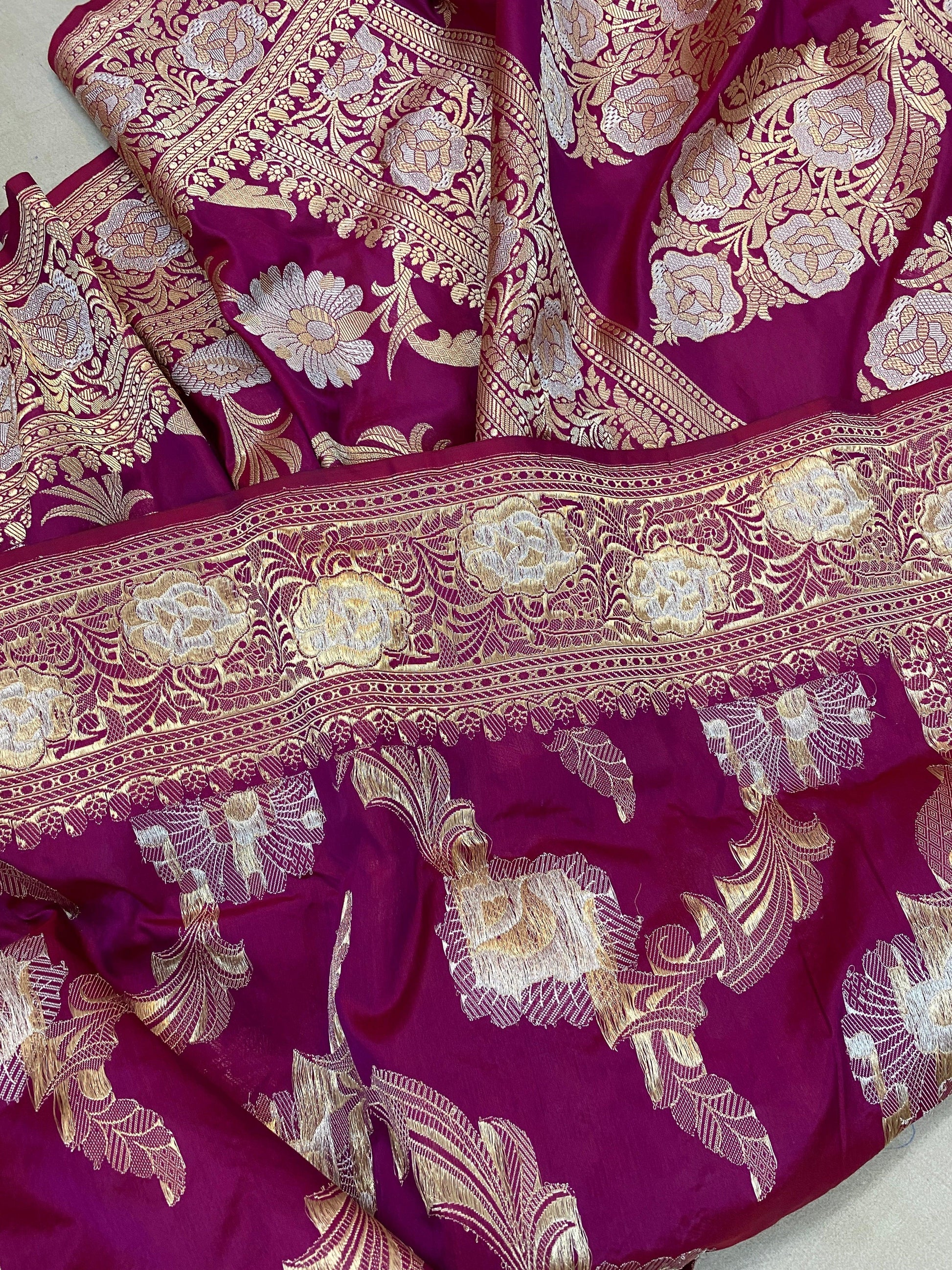 Magenta Pure Banarasi Katan Silk Handloom Saree by Shades Of Benares - banarasi - banarasi saree shop