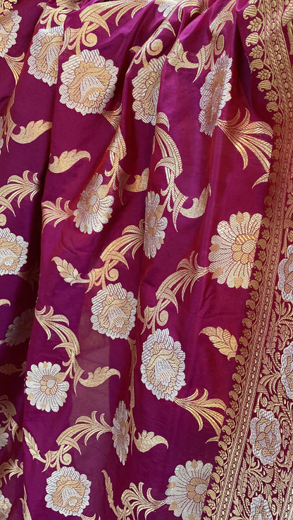 Magenta Pure Banarasi Katan Silk Handloom Saree by Shades Of Benares - banarasi - banarasi saree shop